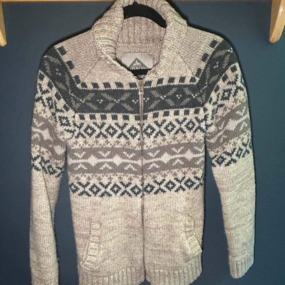 Men's Zip-Up Fair Isle Sweater Cardigan - Beige & Charcoal